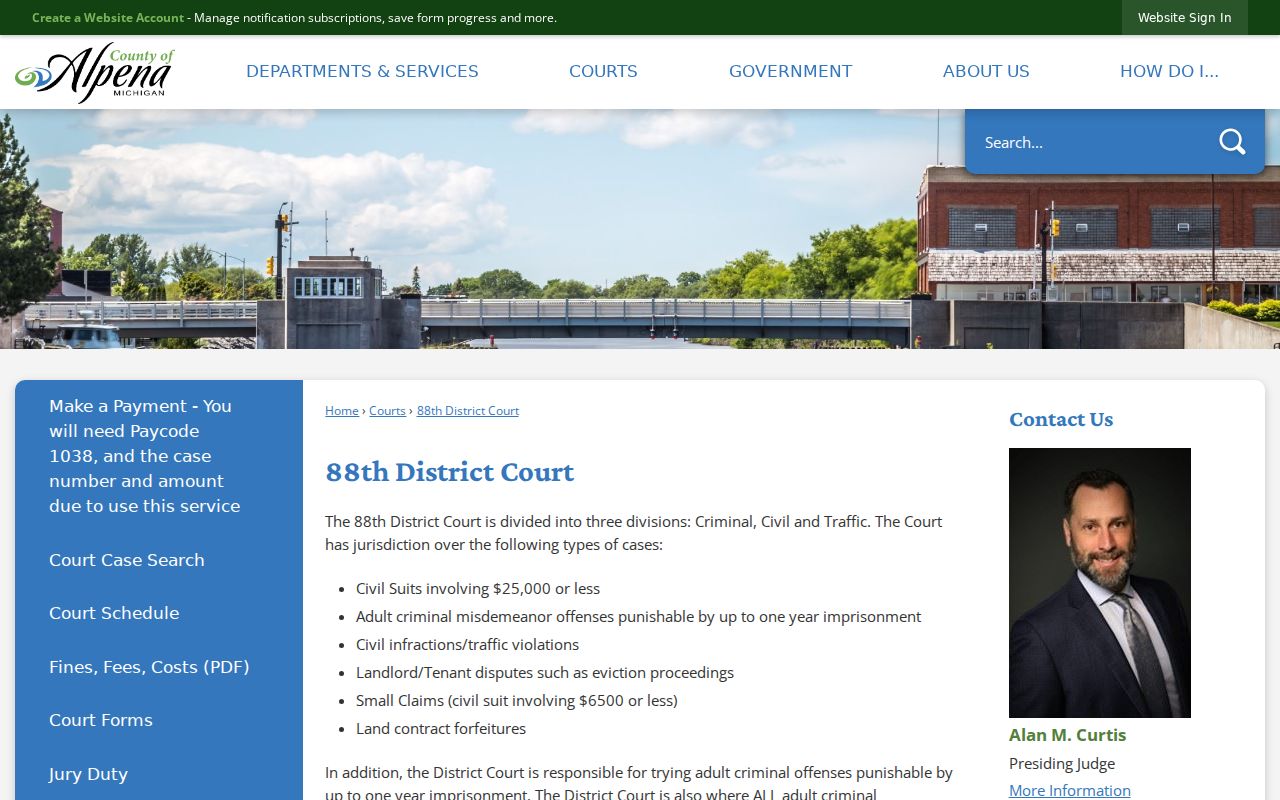 Alpena County criminal docket route at the 88th District Court