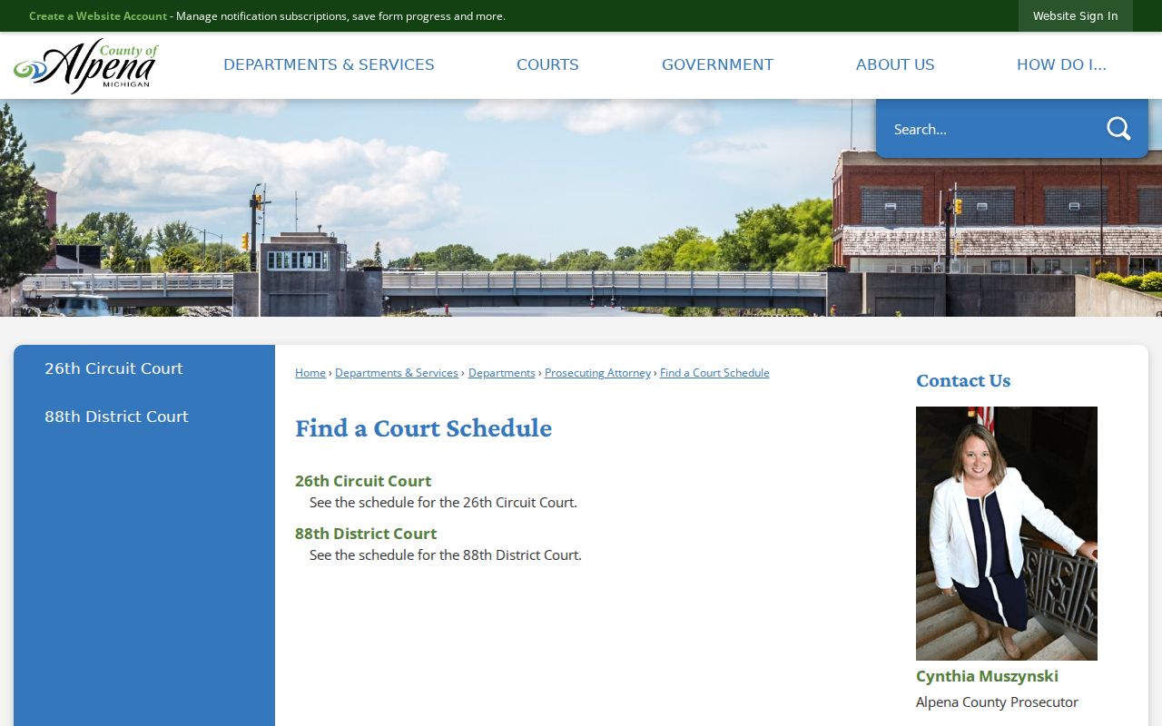 Alpena County court calendar Find a Court Schedule routing page