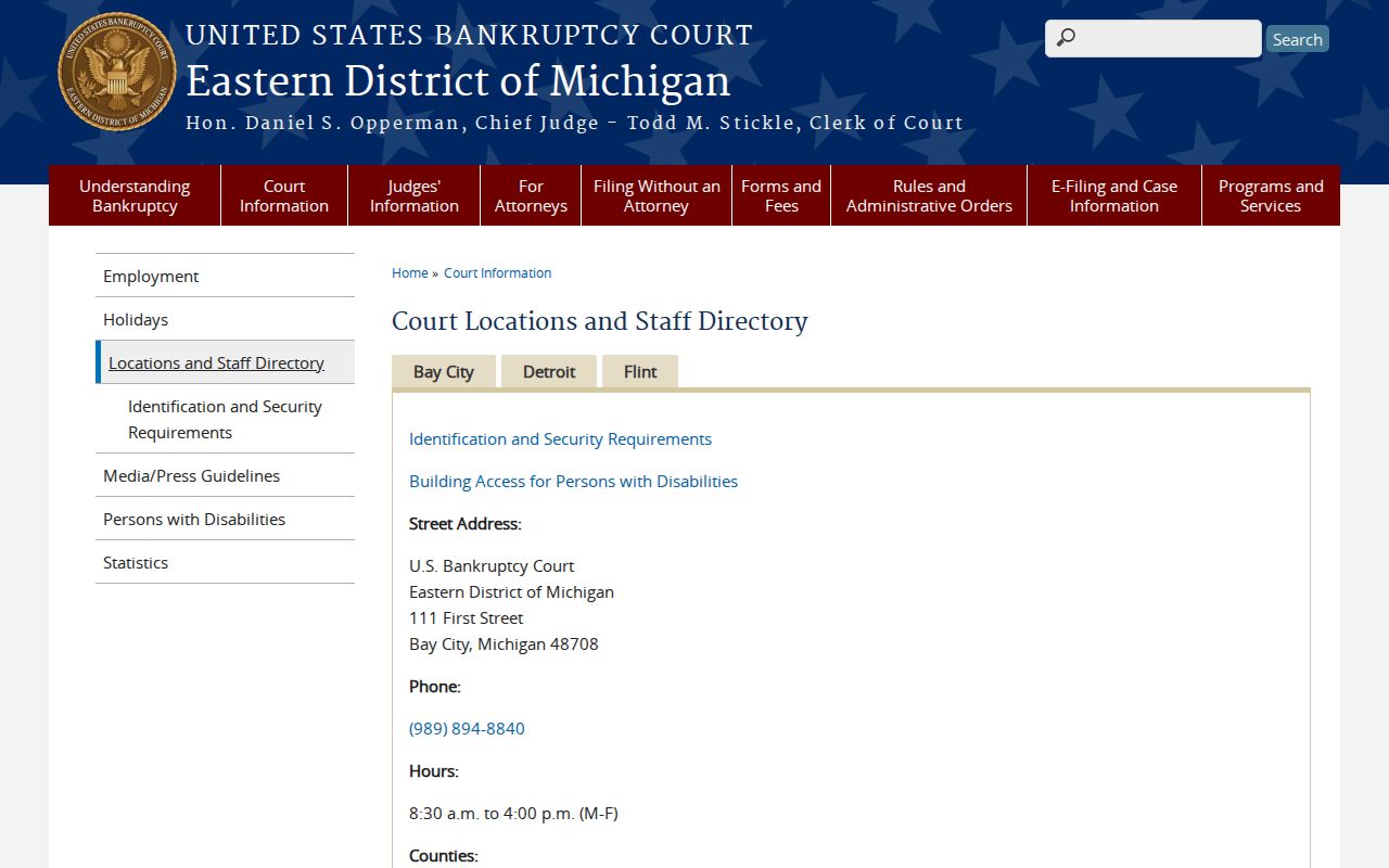 Alpena County court docket bankruptcy records route through Bay City