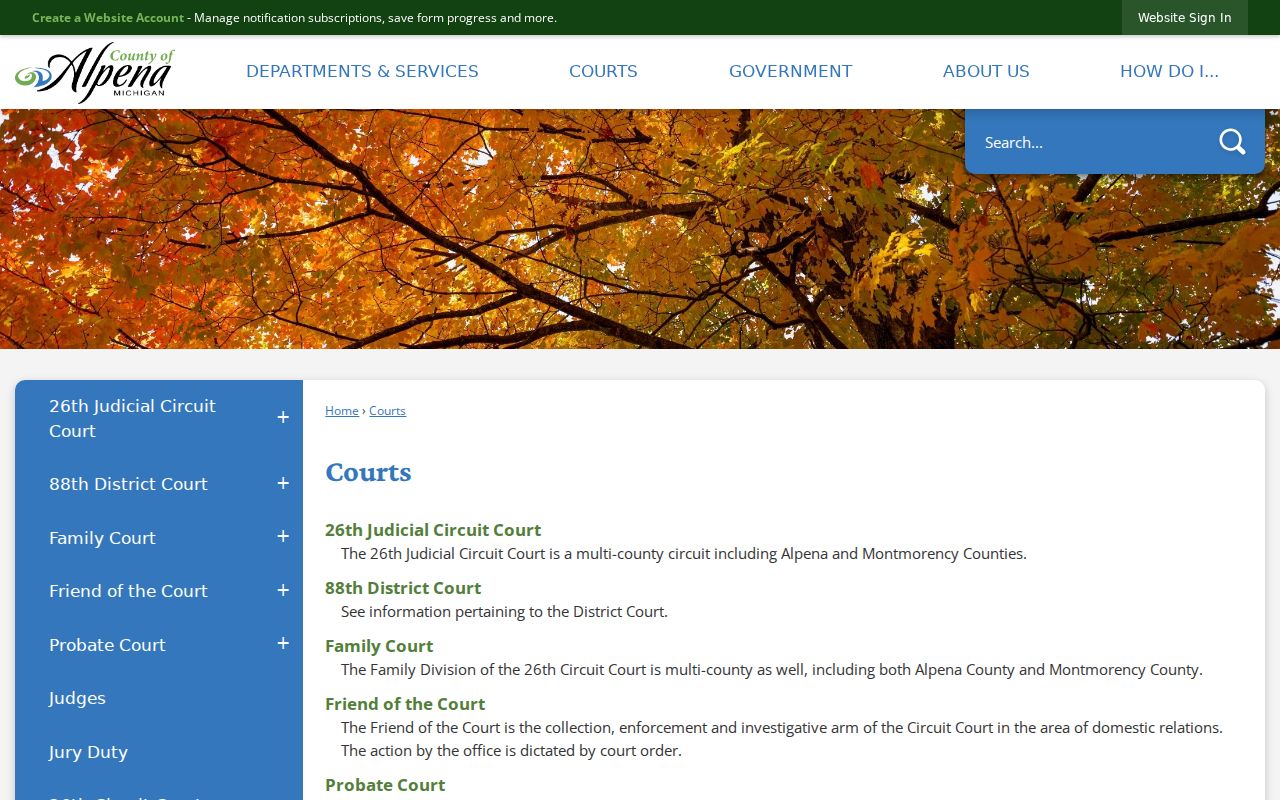 Alpena County traffic court records directory for local court routing