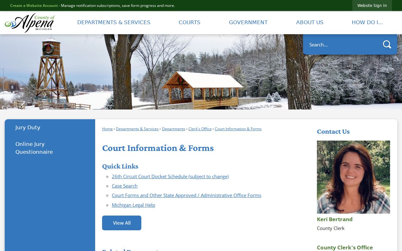 Alpena County court calendar court information and forms routing page