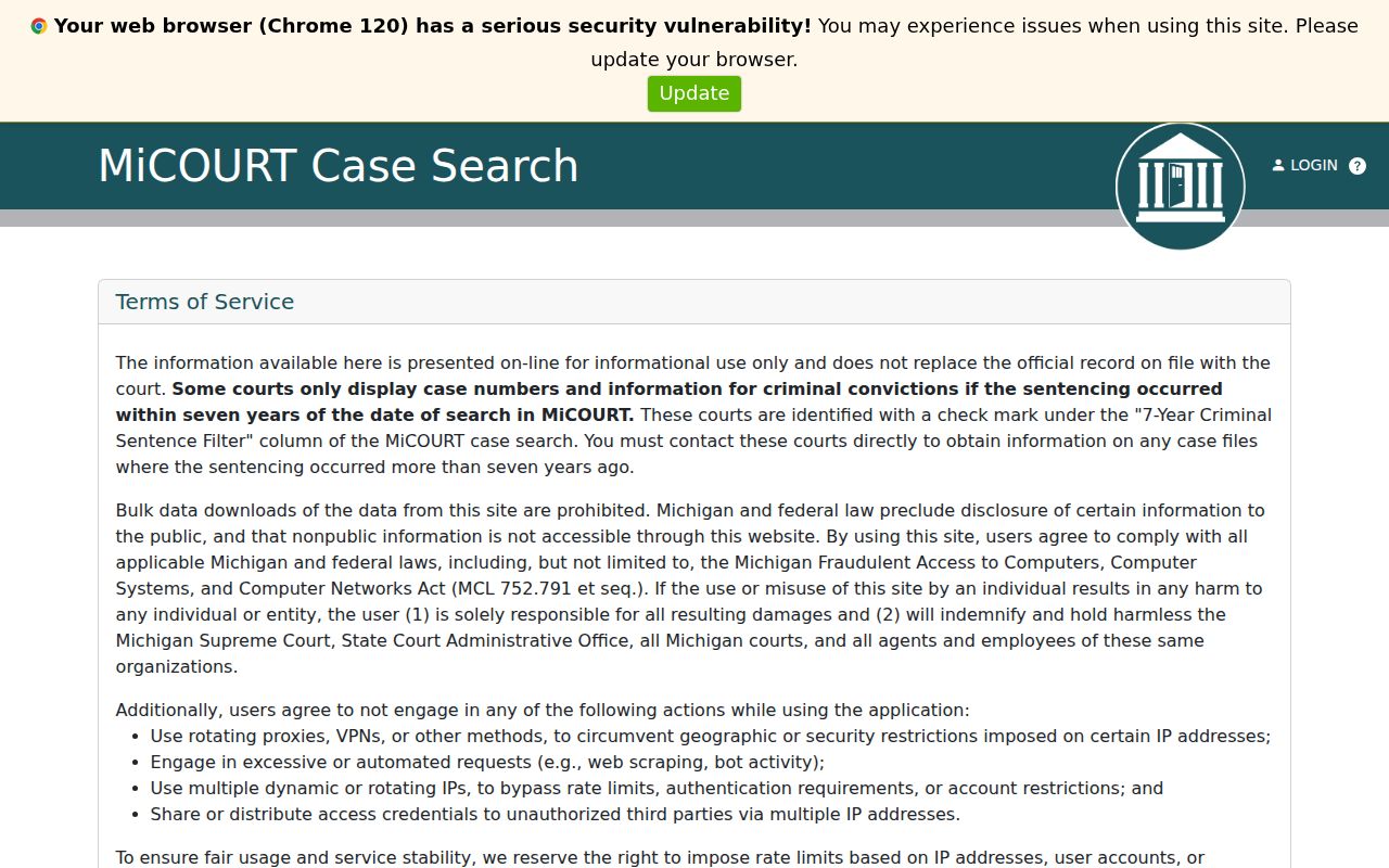 Alpena County criminal docket MiCOURT 26th Circuit court selection