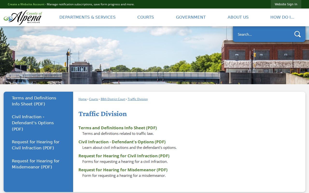 Alpena County traffic court records resources at the 88th District Traffic Division